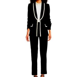 Karl Lagerfeld Paris Elegant Black and White Shawl Collar Pant Suit Sz 14